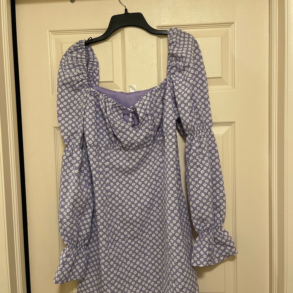 Purple Floral Long Sleeve Dress